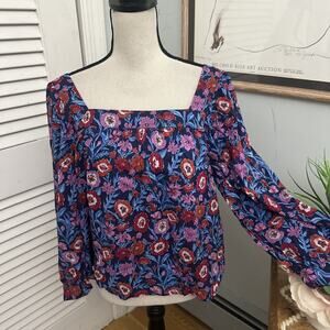 Vineyard Vines Top Small Tisbury Blue Floral Blouse Milkmaid Preppy Coastal